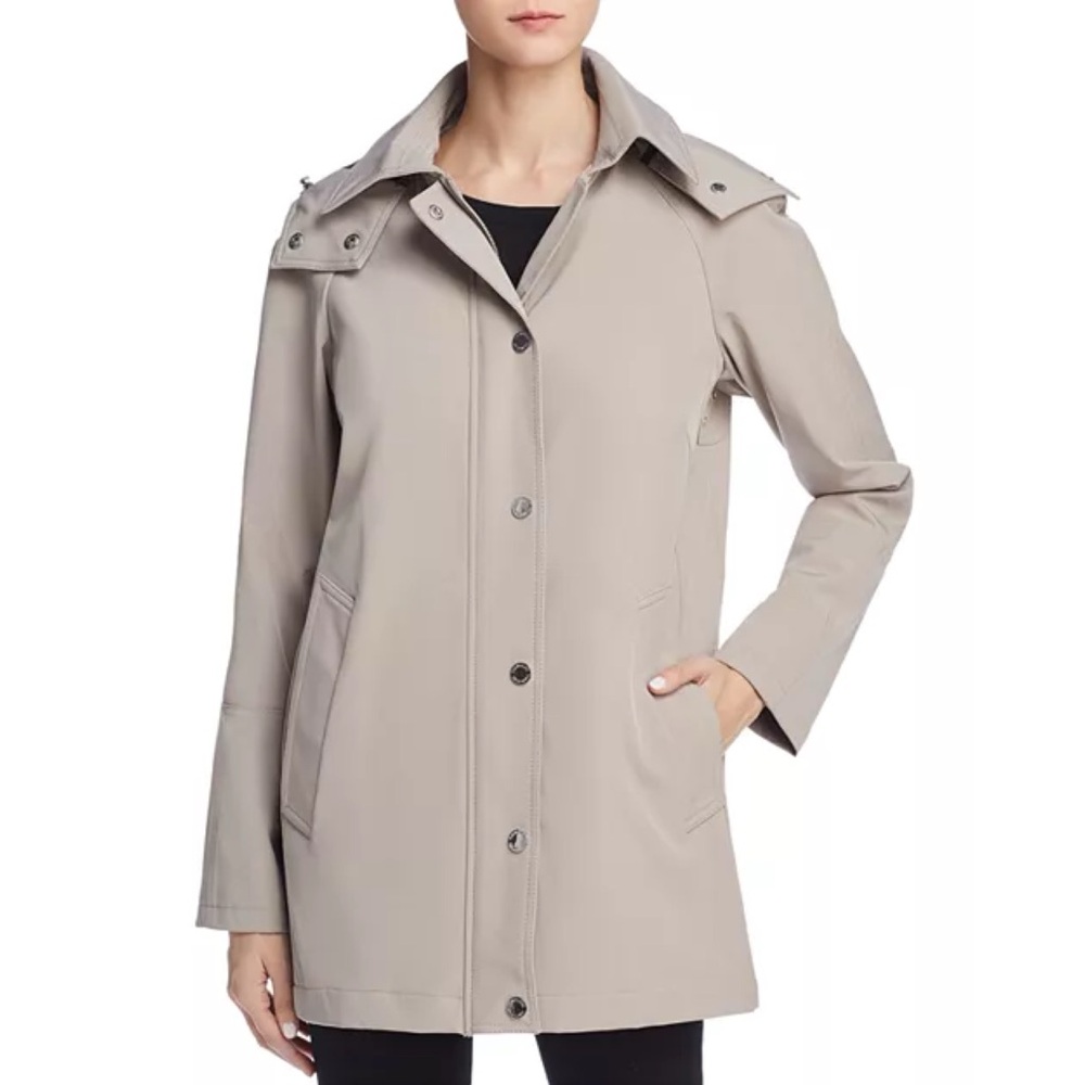 Calvin Klein Hooded Raincoat Detachable Hood Khaki Tan Trench L